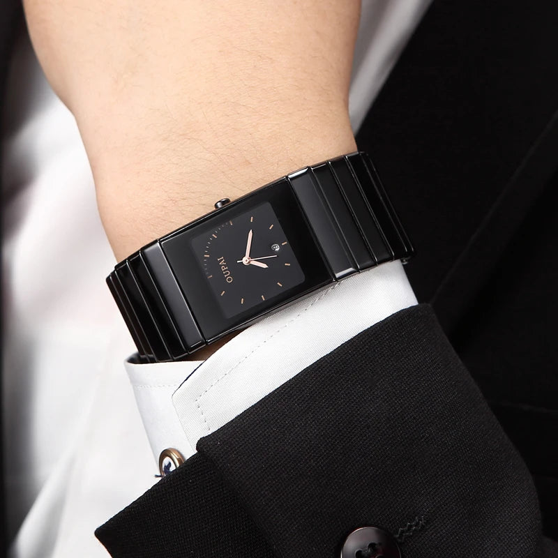 Minimal Square Ceramic Watch – Premium Black Edition