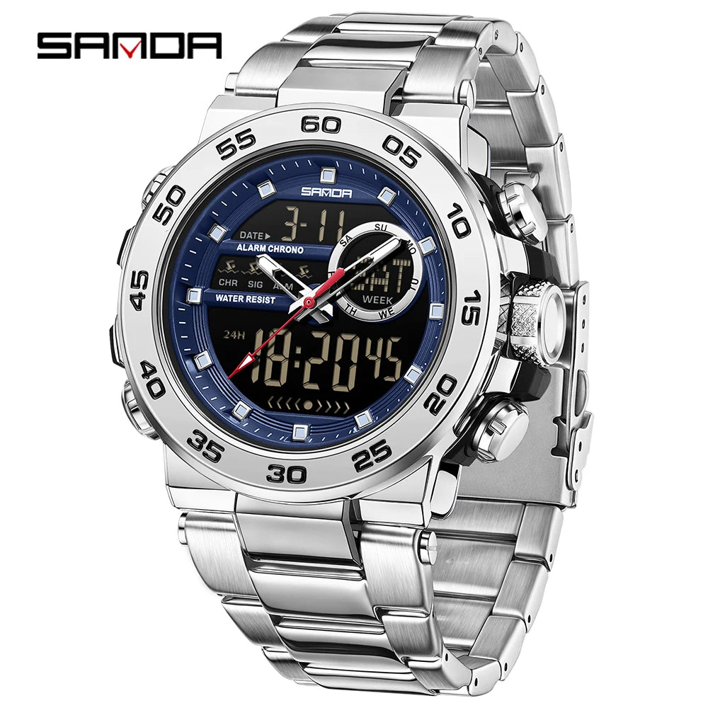 Premium Stainless Steel Sport Watch – Dual Display