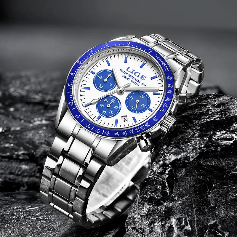 Blue Dial Chronograph Watch – Steel Business Edition