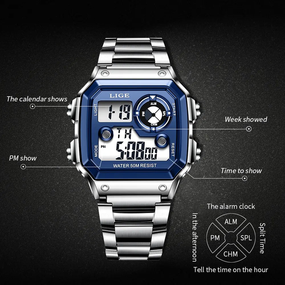 Luxury Steel Digital Watch – Military Waterproof Edition