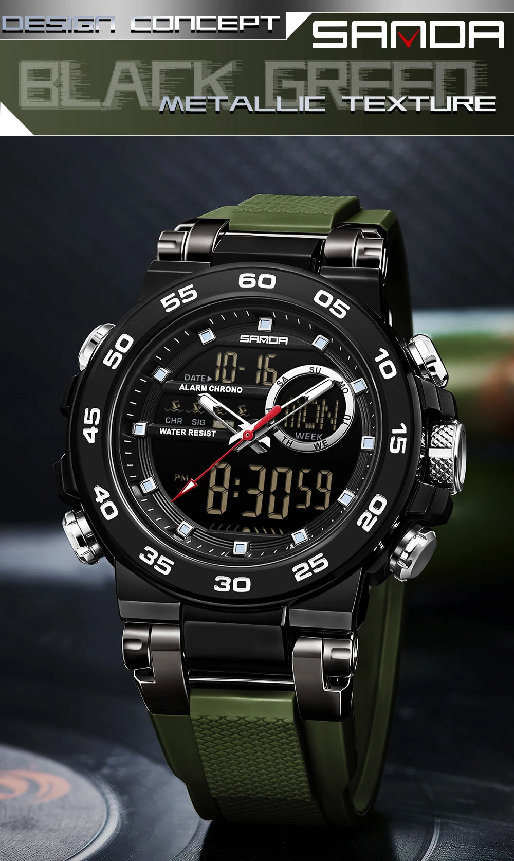 Premium Stainless Steel Sport Watch – Dual Display
