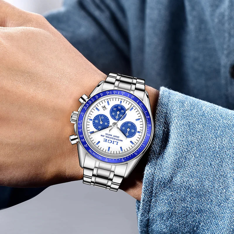 Blue Dial Chronograph Watch – Steel Business Edition