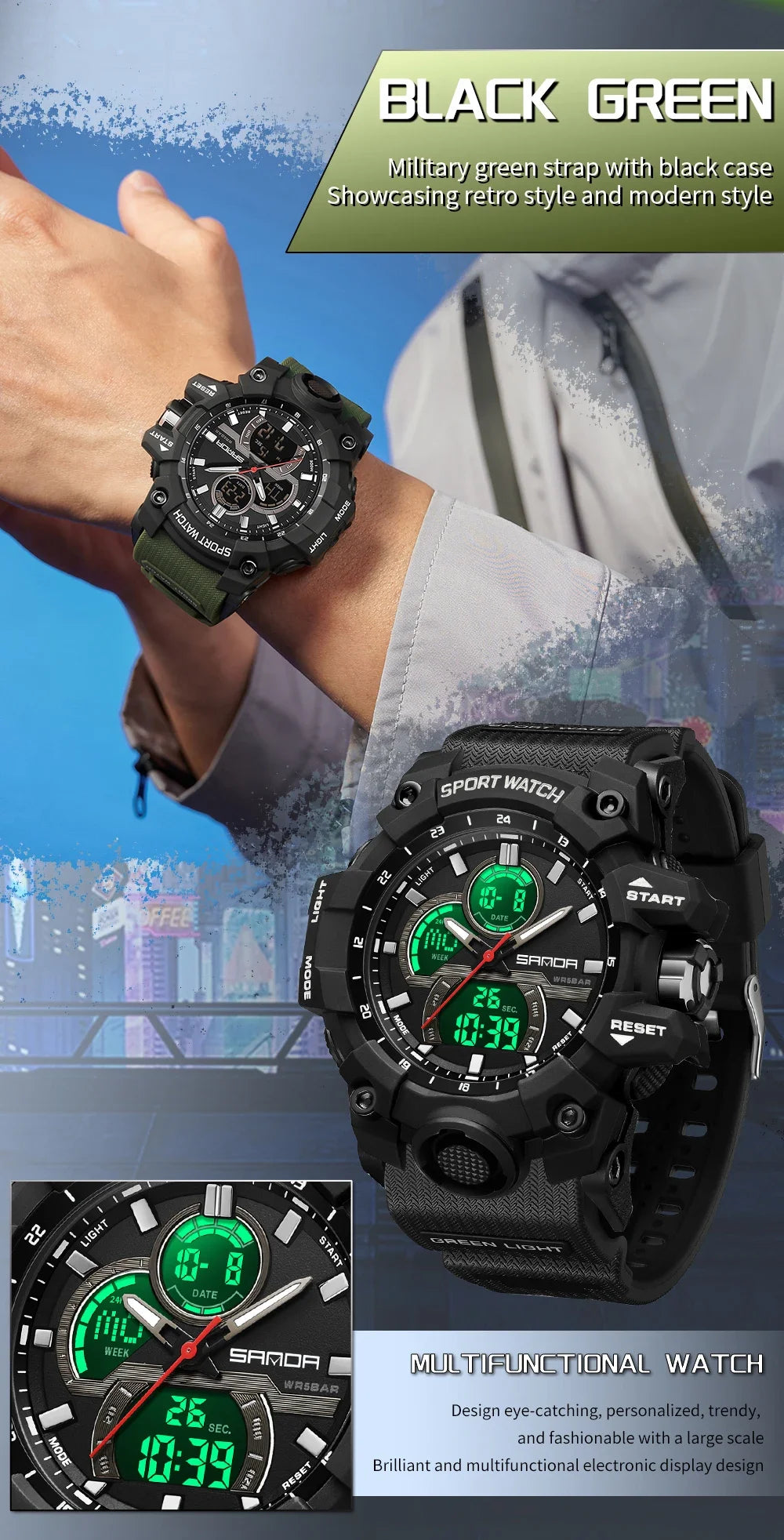 Rugged Dual Display Watch – Tactical & Waterproof