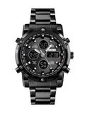Reloj híbrido de lujo de acero – Hora dual analógica y digital