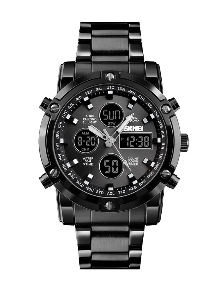 Luxury Steel Hybrid Watch – Analog Digital Dual Time